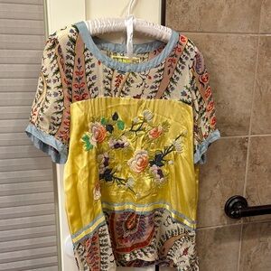 Johnny Was size L Mystic boho style tunic w/floral embroidery on the front panel